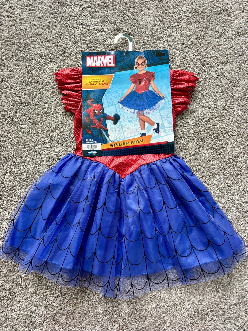 NWT Marvel Jazwares Spider-Man Girls Costume Tutu Dress & Mask Size 7/8 M